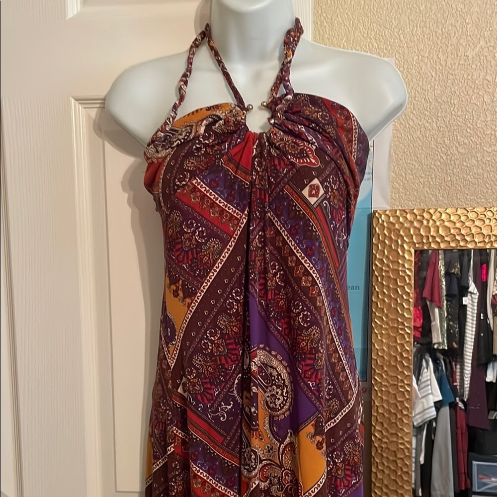 Bohemian Halter Paisley Maxi Dress in Burgundy and Purple